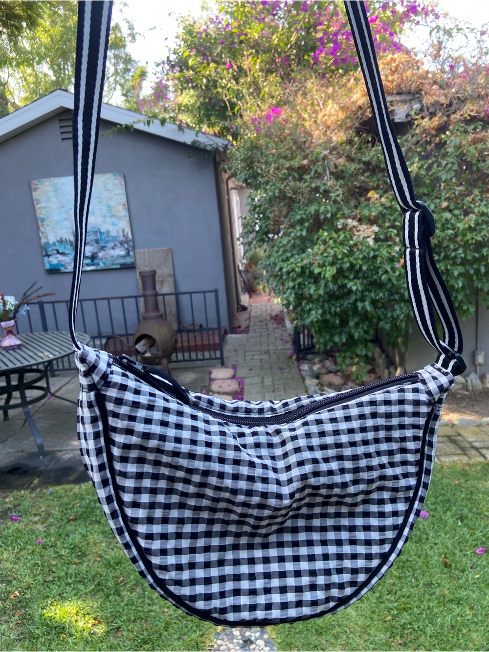 Lightweight Crossbody Black & White Gingham Bag Women's Shoulder Bag
